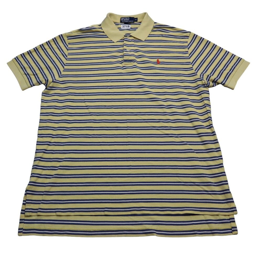 Polo Ralph Lauren Shirt Mens XL Yellow Blue Striped Rugby Pony Logo Extra Casual